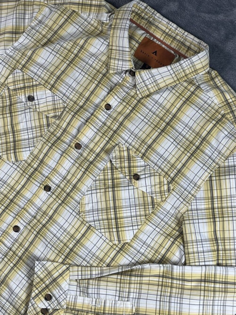 Basin + Range Long Sleeve Button Up Shirt Men's XXL Yellow Plaid Western